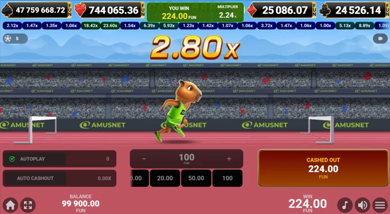 Cashybara Athletics Edition - retiro exitoso y crédito de las ganancias